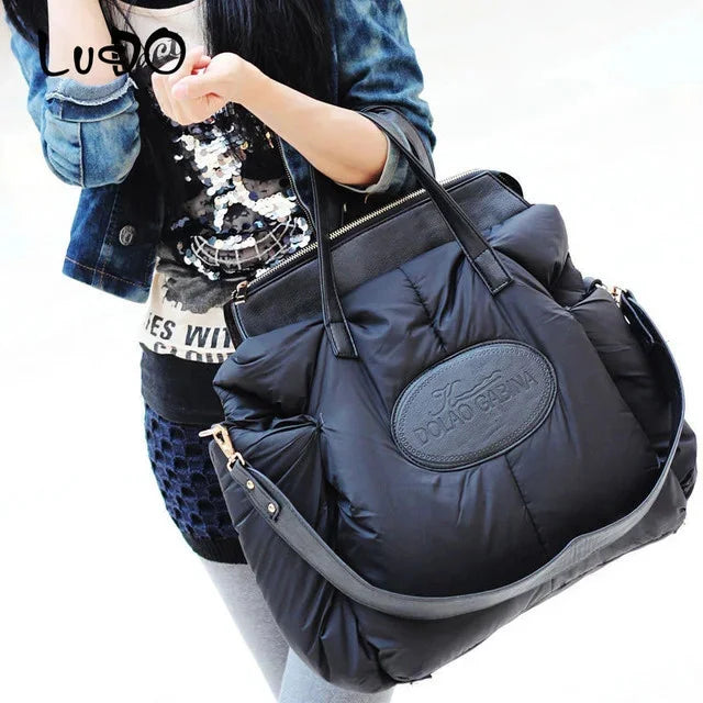 High Quality New Winter Women Ladies Warm Tote Fashion Space Cotton Material Large Down Bag Designer Handbags
