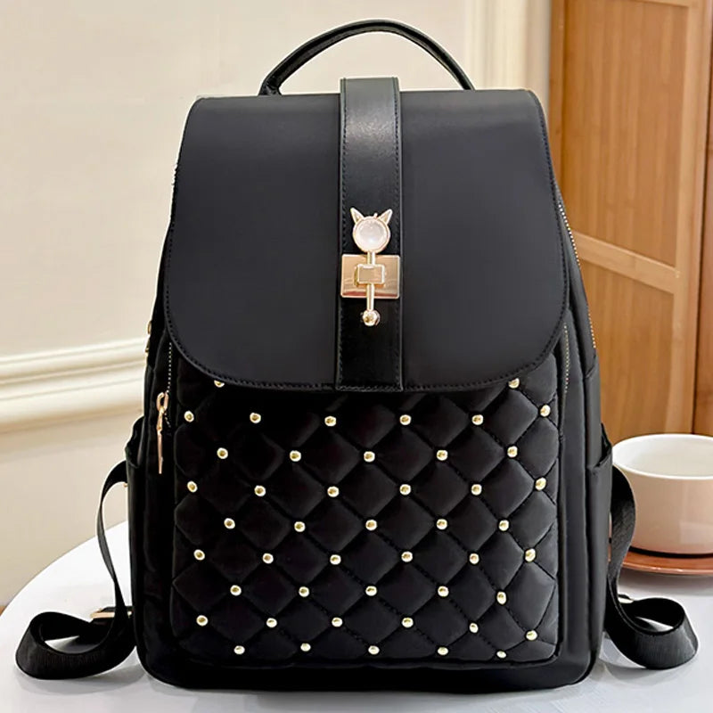 High Quality Nylon Waterproof Backpack Women Casual Lides Shoulder Bag Rivet Decoration School Bags For Teenagers Girls Mochilas