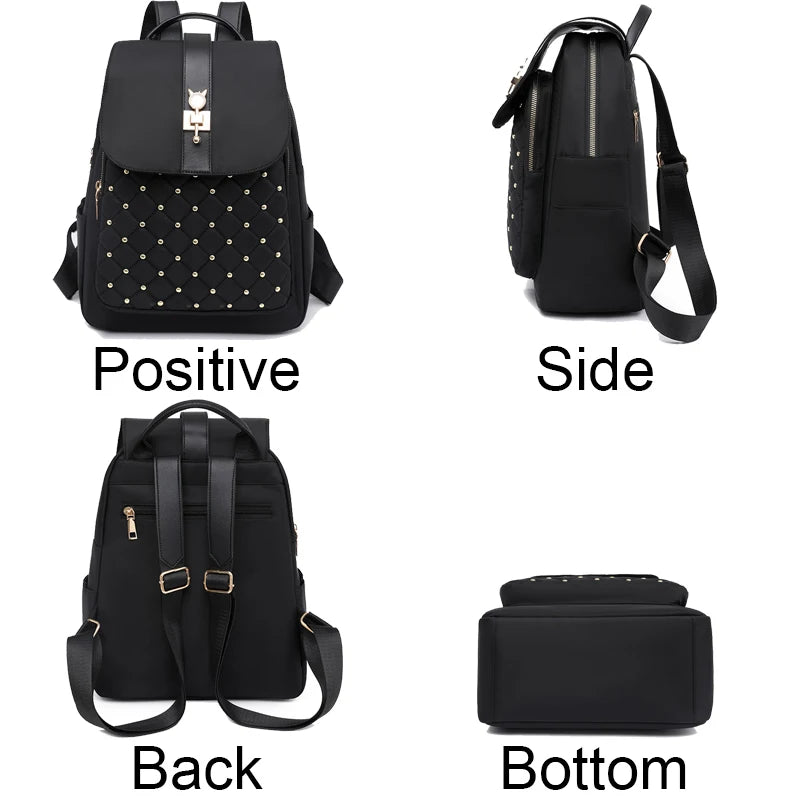 High Quality Nylon Waterproof Backpack Women Casual Lides Shoulder Bag Rivet Decoration School Bags For Teenagers Girls Mochilas