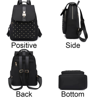 High Quality Nylon Waterproof Backpack Women Casual Lides Shoulder Bag Rivet Decoration School Bags For Teenagers Girls Mochilas