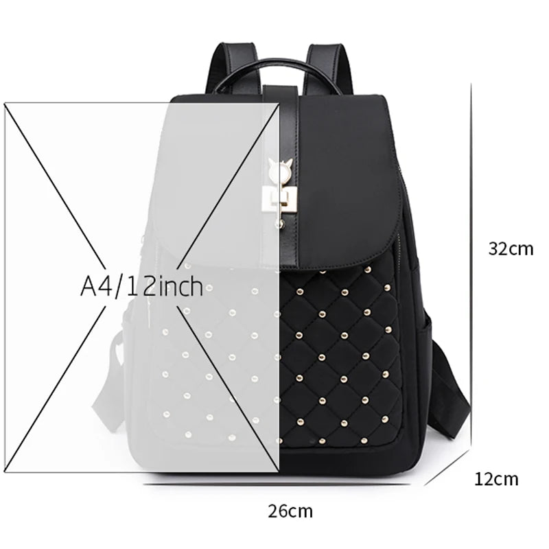 High Quality Nylon Waterproof Backpack Women Casual Lides Shoulder Bag Rivet Decoration School Bags For Teenagers Girls Mochilas