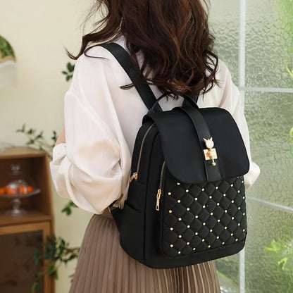 High Quality Nylon Waterproof Backpack Women Casual Lides Shoulder Bag Rivet Decoration School Bags For Teenagers Girls Mochilas