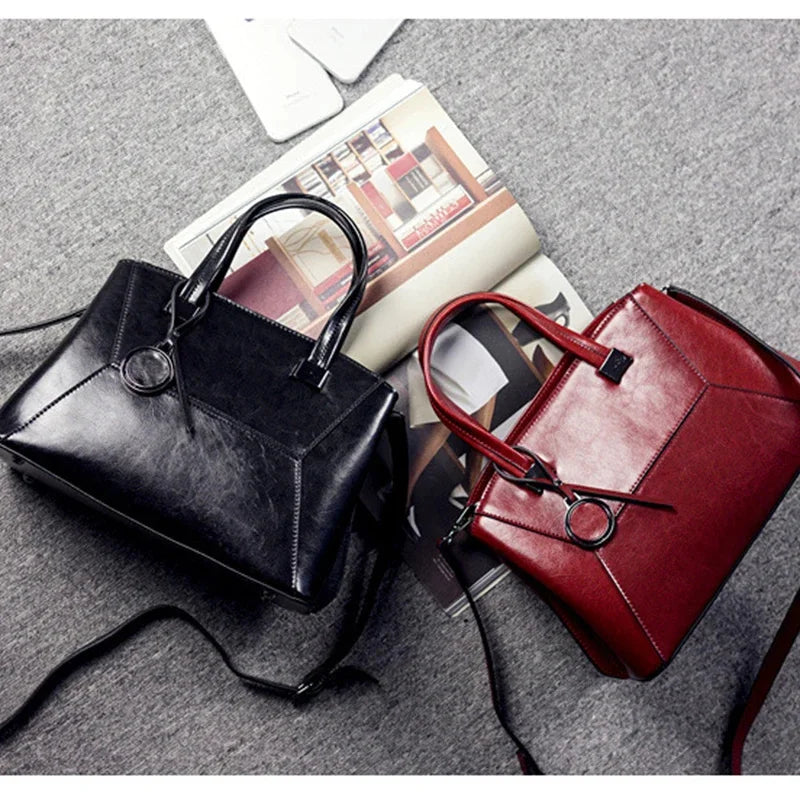 High Quality Oil Wax Cowhide Handbag Crossbody Top Handle Bag Female Tote Luxury Genuine Leather Women Messenger Shoulder Bags