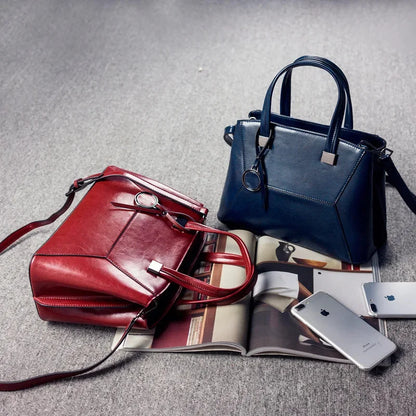 High Quality Oil Wax Cowhide Handbag Crossbody Top Handle Bag Female Tote Luxury Genuine Leather Women Messenger Shoulder Bags