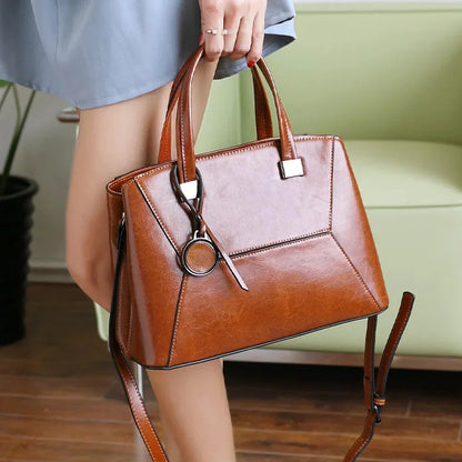 High Quality Oil Wax Cowhide Handbag Crossbody Top Handle Bag Female Tote Luxury Genuine Leather Women Messenger Shoulder Bags