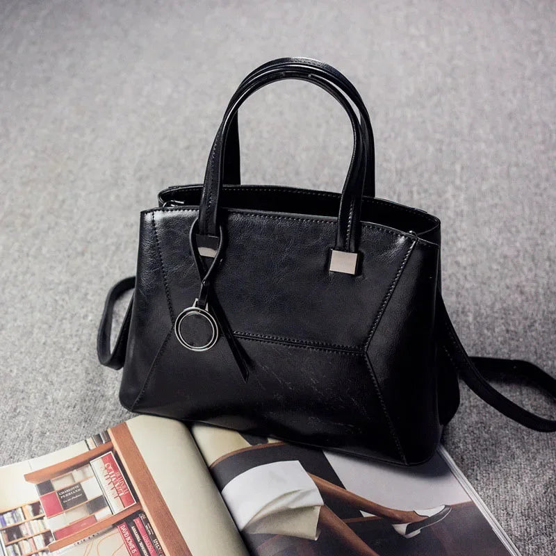 High Quality Oil Wax Cowhide Handbag Crossbody Top Handle Bag Female Tote Luxury Genuine Leather Women Messenger Shoulder Bags