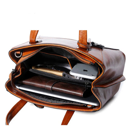 High Quality Oil Wax Cowhide Handbag Crossbody Top Handle Bag Female Tote Luxury Genuine Leather Women Messenger Shoulder Bags