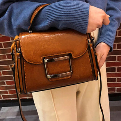 High Quality Oil Wax Cowhide Top Handle Bag Crossbody Tote Handbag Simple Fashion Genuine Leather Women Shoulder Messenger Bags