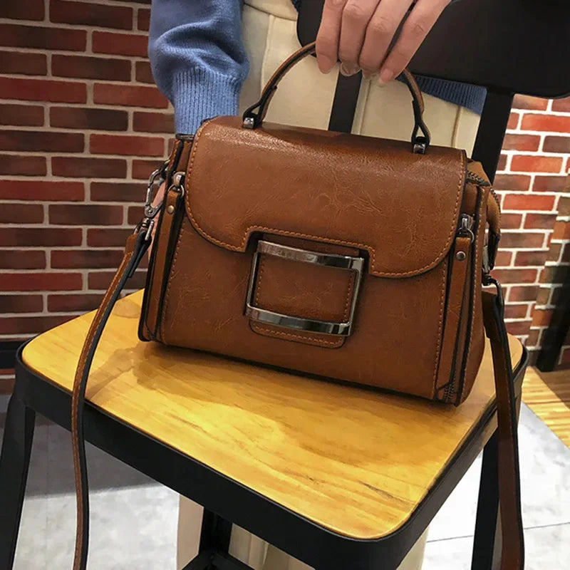 High Quality Oil Wax Cowhide Top Handle Bag Crossbody Tote Handbag Simple Fashion Genuine Leather Women Shoulder Messenger Bags
