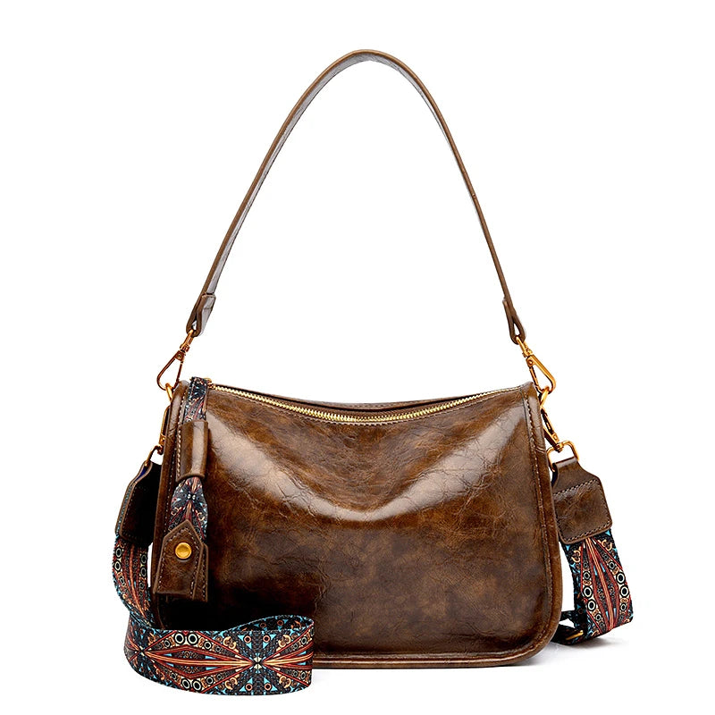 High Quality Oil Wax Leather Shoulder Crossbody Bags For Women 2024 Luxury Brand Ladies Messenger Tote Sac Fashion Women Handbag