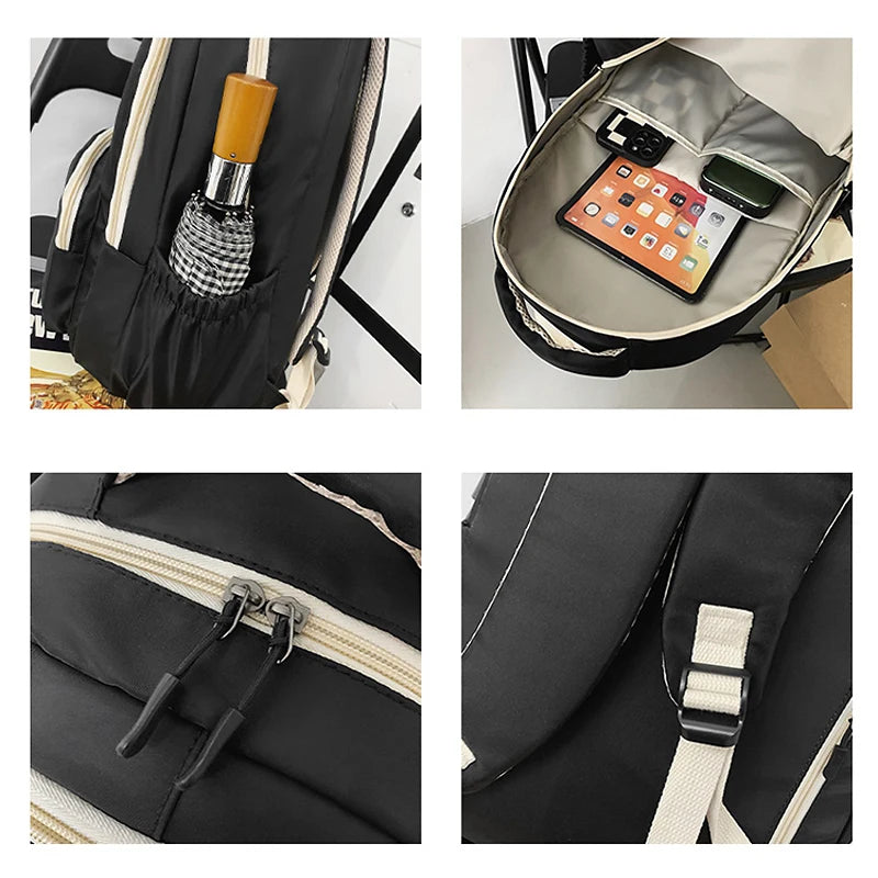 High Quality Oxford Women Backpack Cool Multiple Pockets Men Travel Bag Unisex Solid Color Schoolbag Teenagers Bookbag