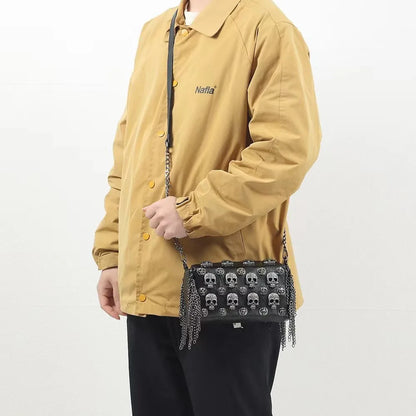 High Quality PU Bag Halloween Metal Skull Punk Style Crossbody Bag Satchels for Women Rivet Tassel Chain Shoulder Bags