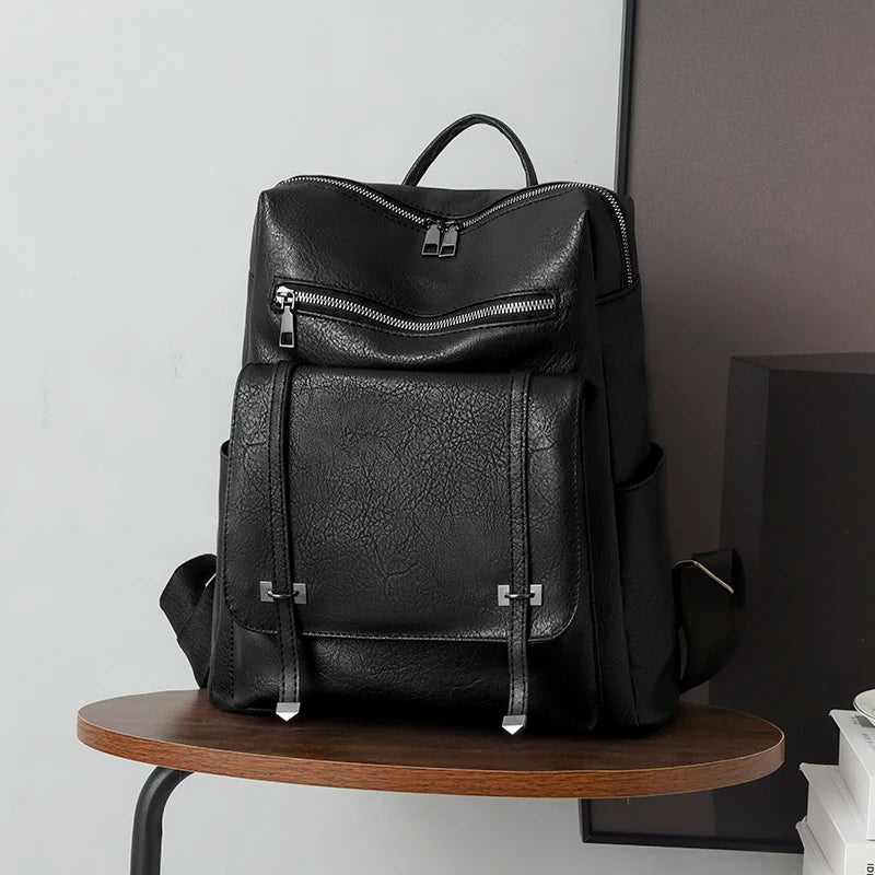 High Quality PU Leather Brand Backpack For Women Fashion Travel Bagpack Retro School Bags Casual Lides Shoulder Bag Sac a Dos