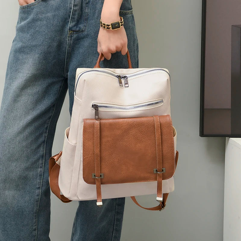 High Quality PU Leather Brand Backpack For Women Fashion Travel Bagpack Retro School Bags Casual Lides Shoulder Bag Sac a Dos