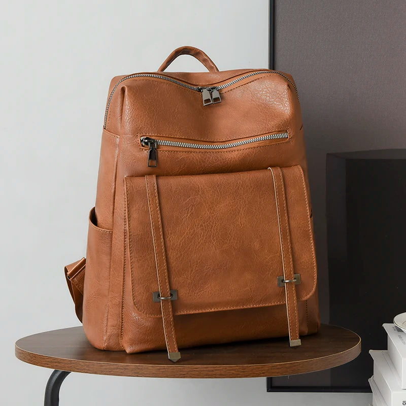 High Quality PU Leather Brand Backpack For Women Fashion Travel Bagpack Retro School Bags Casual Lides Shoulder Bag Sac a Dos