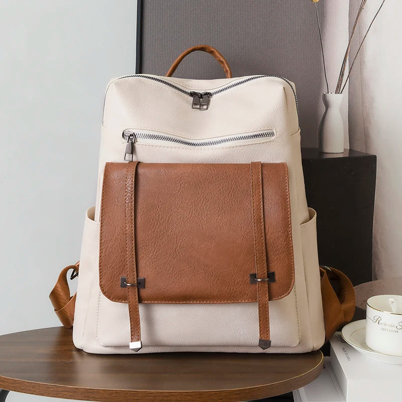 High Quality PU Leather Brand Backpack For Women Fashion Travel Bagpack Retro School Bags Casual Lides Shoulder Bag Sac a Dos