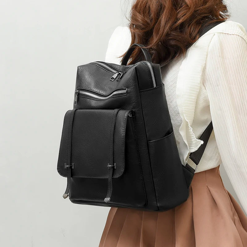 High Quality PU Leather Brand Backpack For Women Fashion Travel Bagpack Retro School Bags Casual Lides Shoulder Bag Sac a Dos