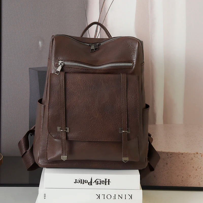 High Quality PU Leather Brand Backpack For Women Fashion Travel Bagpack Retro School Bags Casual Lides Shoulder Bag Sac a Dos
