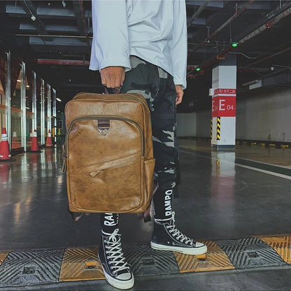 High Quality PU Leather Men Large laptop Bag Vintage Male Travel Backpack Casual Student School bag For Teenagers