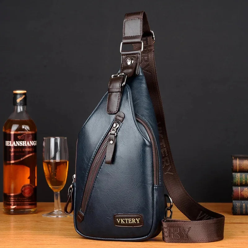 High Quality PU Leather Men's Chest Sports Sling Luxury Male Shoulder Messenger Fashion Travel Small Crossbody Bag