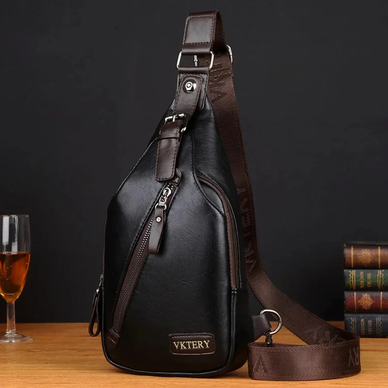 High Quality PU Leather Men's Chest Sports Sling Luxury Male Shoulder Messenger Fashion Travel Small Crossbody Bag