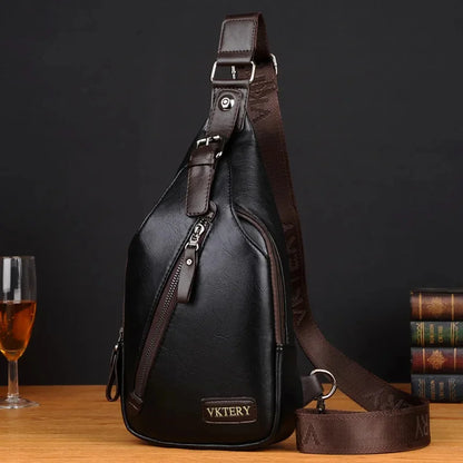 High Quality PU Leather Men's Chest Sports Sling Luxury Male Shoulder Messenger Fashion Travel Small Crossbody Bag