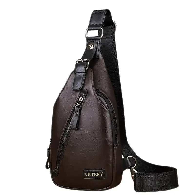 High Quality PU Leather Men's Chest Sports Sling Luxury Male Shoulder Messenger Fashion Travel Small Crossbody Bag