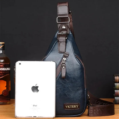 High Quality PU Leather Men's Chest Sports Sling Luxury Male Shoulder Messenger Fashion Travel Small Crossbody Bag