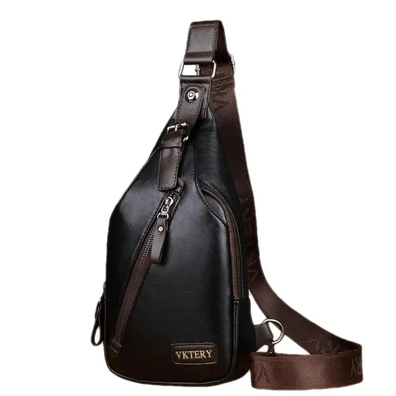 High Quality PU Leather Men's Chest Sports Sling Luxury Male Shoulder Messenger Fashion Travel Small Crossbody Bag