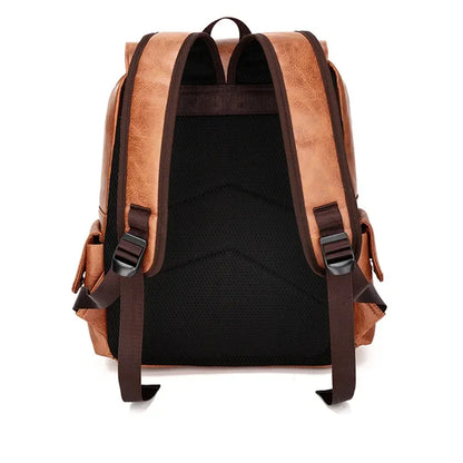 High Quality PU Leather Men's Vintage School For Boys Large Capacity Laptop Bag Multifunction Man Travel Backpack