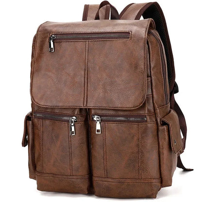 High Quality PU Leather Men's Vintage School For Boys Large Capacity Laptop Bag Multifunction Man Travel Backpack