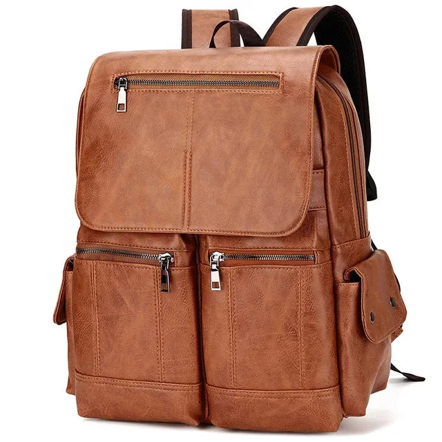 High Quality PU Leather Men's Vintage School For Boys Large Capacity Laptop Bag Multifunction Man Travel Backpack