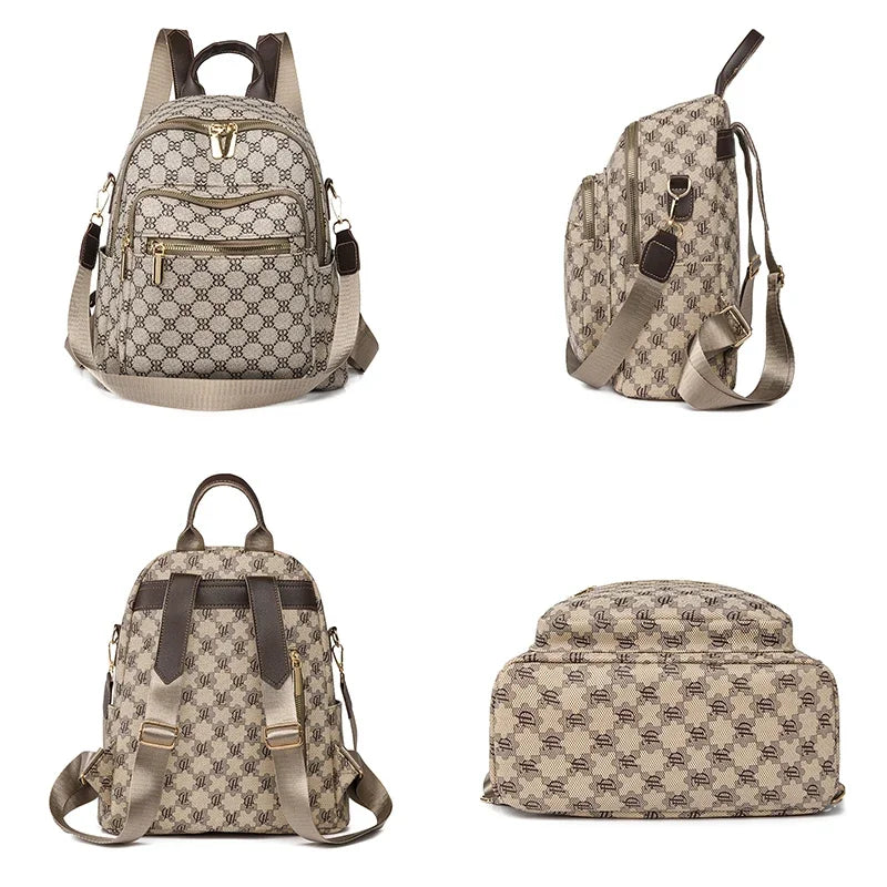 High Quality Printed Fabric Waterproof Backpack Multiple Pockets Large Capacity Luxury Backpack for Women Designer Shoulder Bag