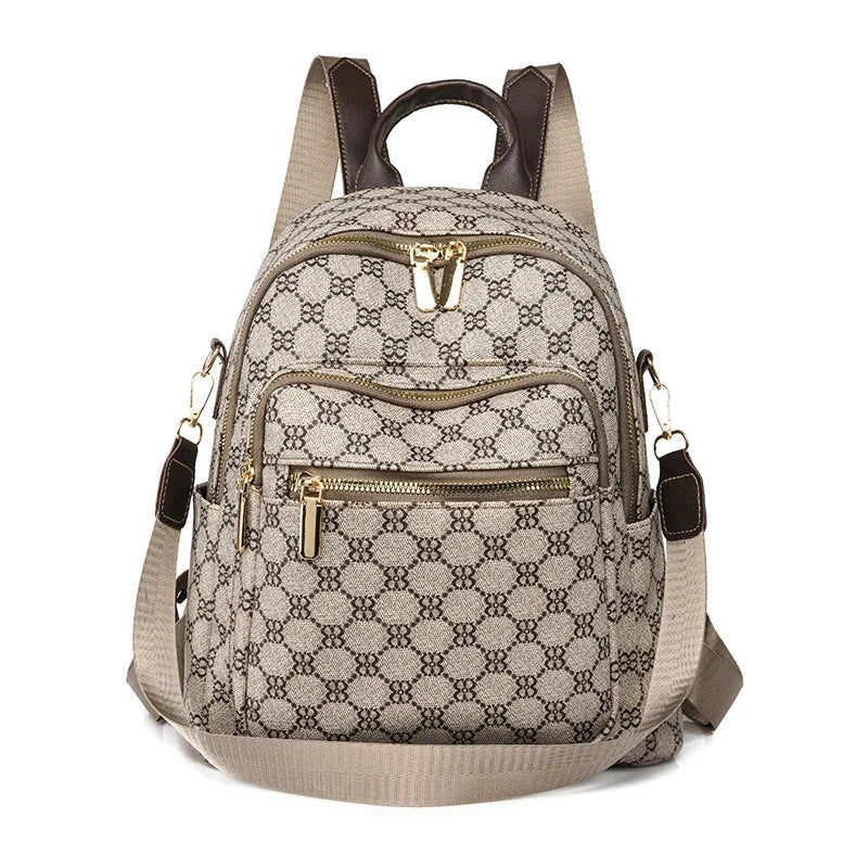 High Quality Printed Fabric Waterproof Backpack Multiple Pockets Large Capacity Luxury Backpack for Women Designer Shoulder Bag