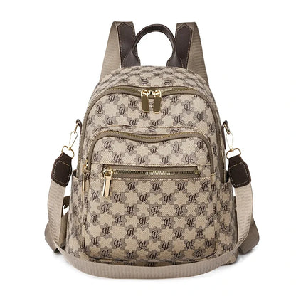 High Quality Printed Fabric Waterproof Backpack Multiple Pockets Large Capacity Luxury Backpack for Women Designer Shoulder Bag