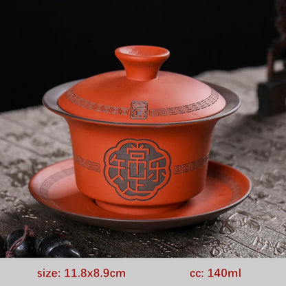 High Quality Purple Clay Gaiwan Teaset Handmade Portable Tea Maker Chinese Tradition Tea Bowl Teaware Teacup and Saucer Set