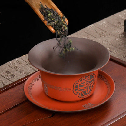 High Quality Purple Clay Gaiwan Teaset Handmade Portable Tea Maker Chinese Tradition Tea Bowl Teaware Teacup and Saucer Set