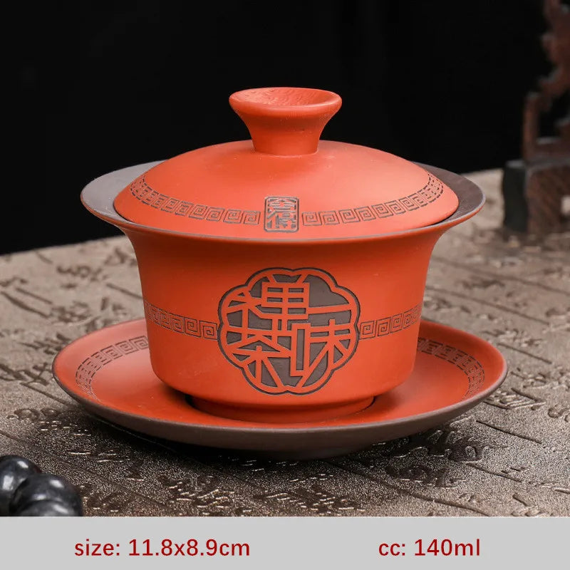 High Quality Purple Clay Gaiwan Teaset Handmade Portable Tea Maker Chinese Tradition Tea Bowl Teaware Teacup and Saucer Set