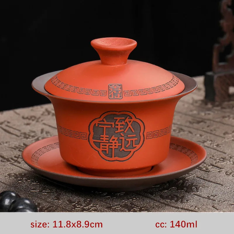 High Quality Purple Clay Gaiwan Teaset Handmade Portable Tea Maker Chinese Tradition Tea Bowl Teaware Teacup and Saucer Set