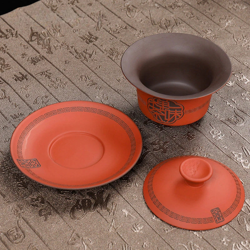 High Quality Purple Clay Gaiwan Teaset Handmade Portable Tea Maker Chinese Tradition Tea Bowl Teaware Teacup and Saucer Set
