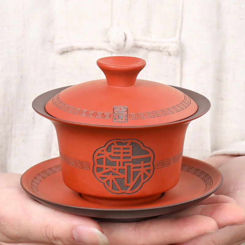 High Quality Purple Clay Gaiwan Teaset Handmade Portable Tea Maker Chinese Tradition Tea Bowl Teaware Teacup and Saucer Set