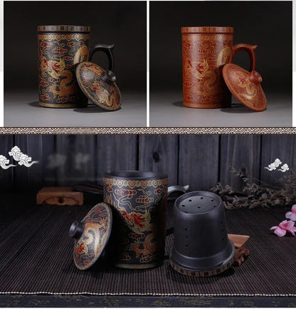 High Quality Purple Clay Tea Cup,Dragon Tea Cups,Home Office Teaset,Zisha Cups,Filter tea cup teapot tea set for travel