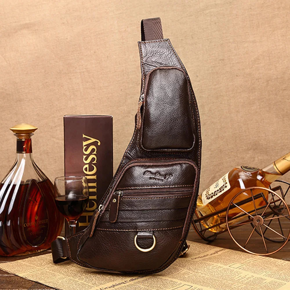 High Quality Real Cowhide Men Shoulder Chest Bags Retro Brand Famous Travel Sling Bag Rucksack Genuine Leather Single Backpack