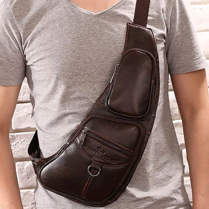 High Quality Real Cowhide Men Shoulder Chest Bags Retro Brand Famous Travel Sling Bag Rucksack Genuine Leather Single Backpack