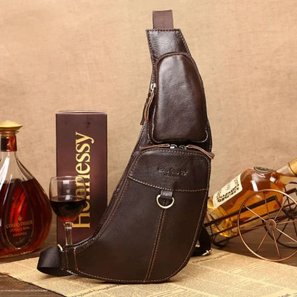High Quality Real Cowhide Men Shoulder Chest Bags Retro Brand Famous Travel Sling Bag Rucksack Genuine Leather Single Backpack