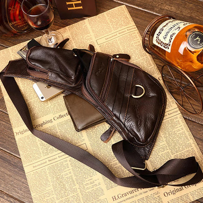 High Quality Real Cowhide Men Shoulder Chest Bags Retro Brand Famous Travel Sling Bag Rucksack Genuine Leather Single Backpack