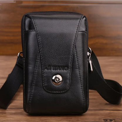 High Quality Real Cowhide Men Shoulder Fanny Belt Pack Purse Hip Bum Fashion Cell Phone Case Genuine Leather Waist Hook Bags New