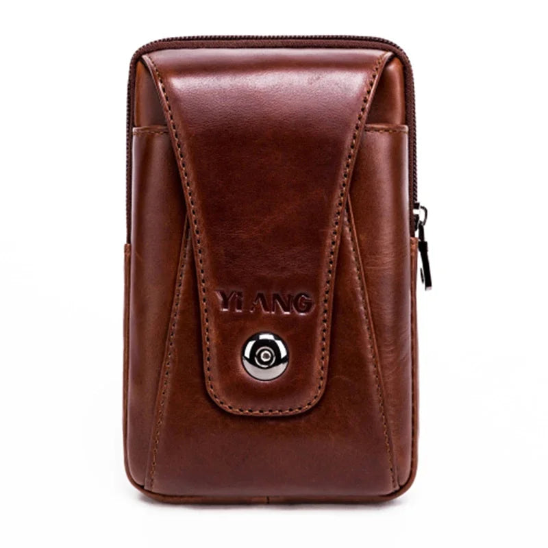 High Quality Real Cowhide Men Shoulder Fanny Belt Pack Purse Hip Bum Fashion Cell Phone Case Genuine Leather Waist Hook Bags New