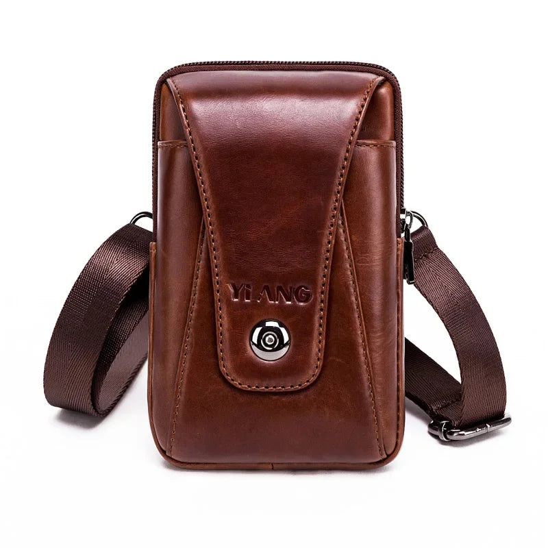 High Quality Real Cowhide Men Shoulder Fanny Belt Pack Purse Hip Bum Fashion Cell Phone Case Genuine Leather Waist Hook Bags New