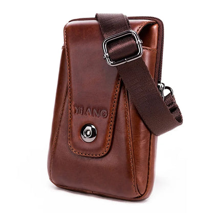 High Quality Real Cowhide Men Shoulder Fanny Belt Pack Purse Hip Bum Fashion Cell Phone Case Genuine Leather Waist Hook Bags New